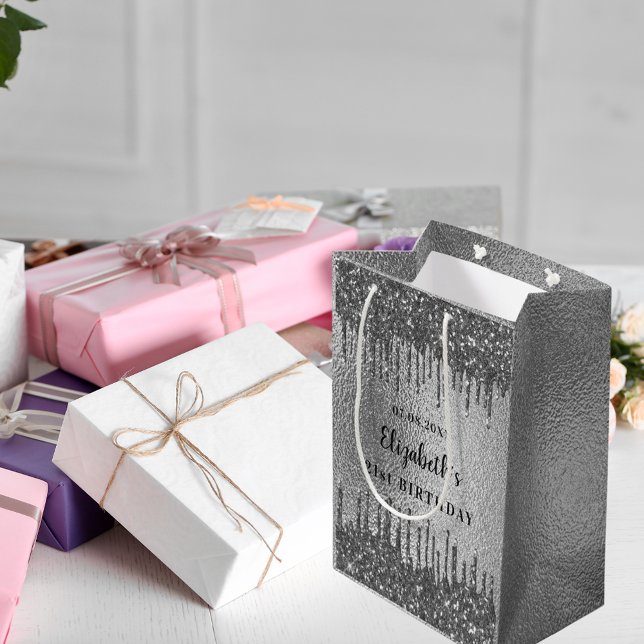 Födelsedag silver glitter droppar monogram (Skapare uppladdad)