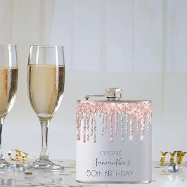 Födelsedag silver glitter droppar ro guld-vänner fickplunta