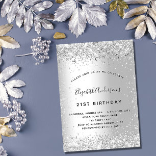 Födelsedag silver glitter elegant glamoral inbjudningar