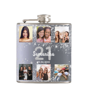 Födelsedag silver glitter fotocollage namn fickplunta
