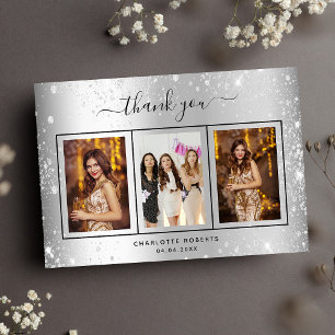 Födelsedag silver glitter glam bildglam tack kort