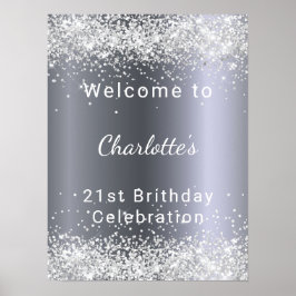 Födelsedag silver glitter namn poster