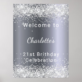 Födelsedag silver glitter namn poster