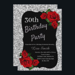 Födelsedag Silver Glitter Röd ros Inbjudningar<br><div class="desc">Elegant glitter och röd ros födelsedagsfest inbjudan för kvinnor i alla åldrar. Åldern kan ändras för vilken ålder som helst. Text kan ändras till vad som helst för att passa din händelse. Typsnitt, typsnitt färg och text är helt anpassade! Papper form och typ kan anpassas efter din budget och smak!...</div>