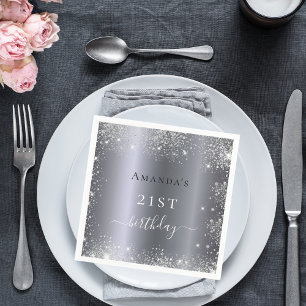 Födelsedag silver glitter stoftmonogram elegant pappersservett