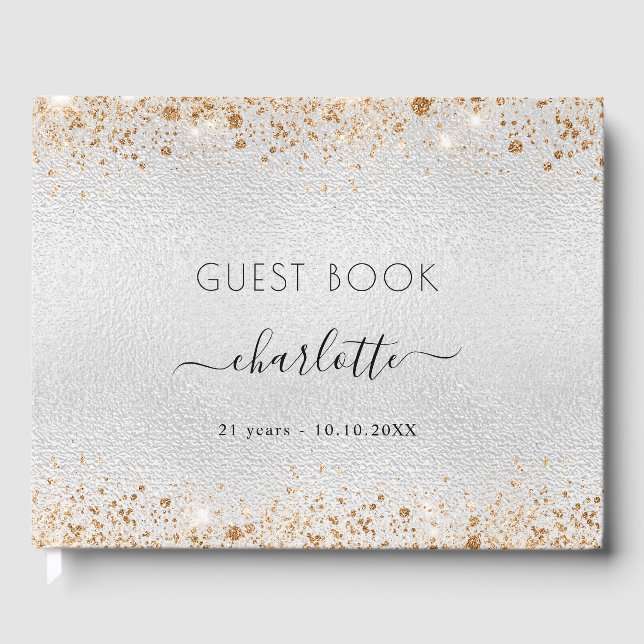 Födelsedag silver guld glitter namn gästböcker (Framsida)
