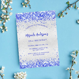 Födelsedag silver kunglig blå inbjudan vykort