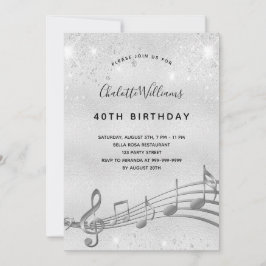 Födelsedag silver musik noter metall glitter, 40:e inbjudningar