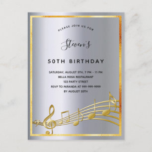 Födelsedag silver musik noter metall vykort