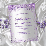 Födelsedag silver violet lila-gnistor inbjudningar<br><div class="desc">En giftig och feminin 21:a (eller någon ålder) födelsedagsfest inbjudan. På framsidan: En trendig faux silver tittar bakgrund. Dekorerad med mörkens lila och violet faux glitter, gnistor. Anpassa och lägg till information om namn, party. Namn är skrivet med ett handskript stil, lila färgad brev. Baksida: faux silver och faux glitter....</div>