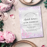 Födelsedag silver violet rosa butterfly-miniatyrdi inbjudningar<br><div class="desc">En modern elegant-inbjudan. Faux silver tittar bakgrund som dekorerats med lila faux glitter-gnistor,  en rosa butorn och en silver-fjäril som vattenstämpel. Anpassa och lägg till information om namn och bröllop. Svart färgad brev.</div>