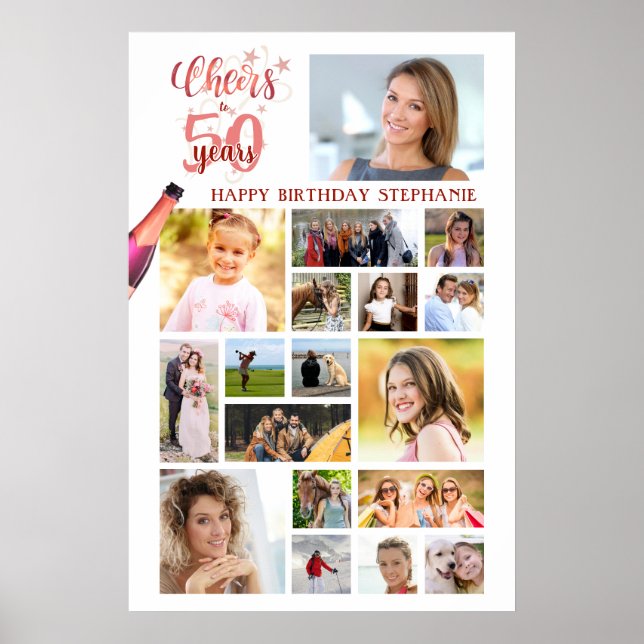 Födelsedag SKÅL FÖR ÅR Rose Gold 18 Bilder Poster (Framsidan)