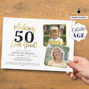 Födelsedag Skapar AGE Bra 2 Foton Guld Black Inbjudningar
