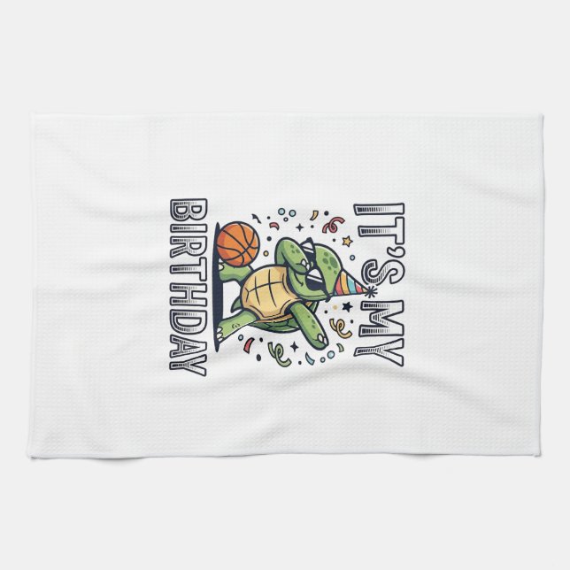 Födelsedag Sköldpadda Basketfest Vector Design_1 Kökshandduk (Horisontell)