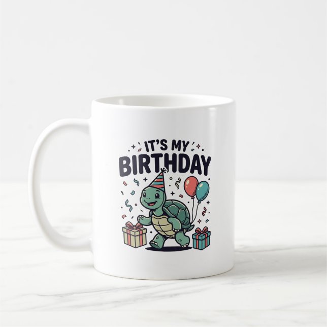 Födelsedag Sköldpadda Party Vektor Design_1 Kaffemugg (Vänster)