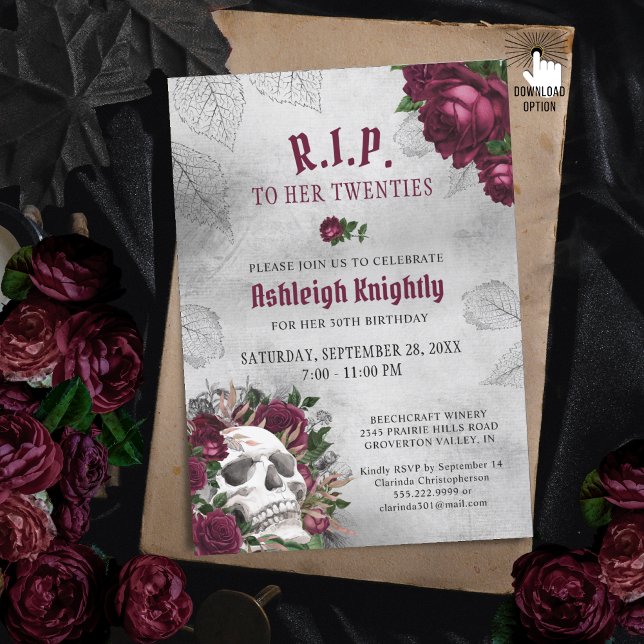 Födelsedag Skull och Ro RIP-decennium Inbjudningar (Skapare uppladdad)