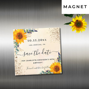 Födelsedag: solblommor eucalyptus guld spara datum magnet