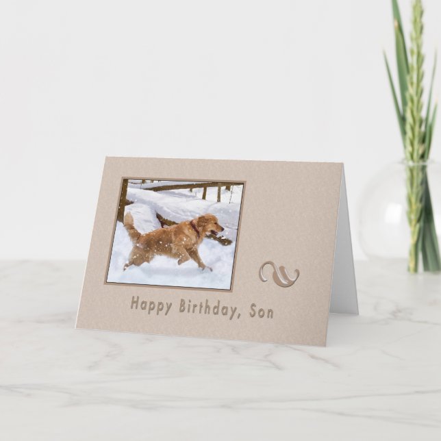 Födelsedag, son, Golden Retriever Hund i Snö Kort (Framsida)