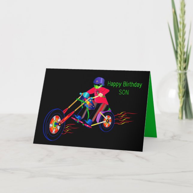 Födelsedag, son, motorcykelkort för färgfull man kort (Framsida)