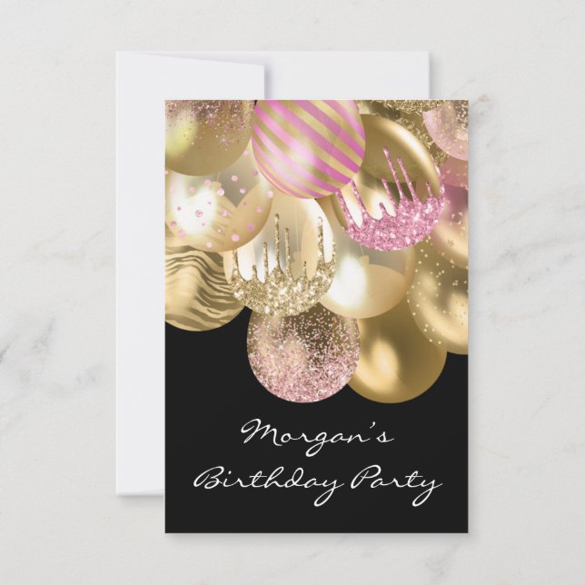 Födelsedag Söt 16:e rosa guld Ballons svart Inbjudningar (Baksida)