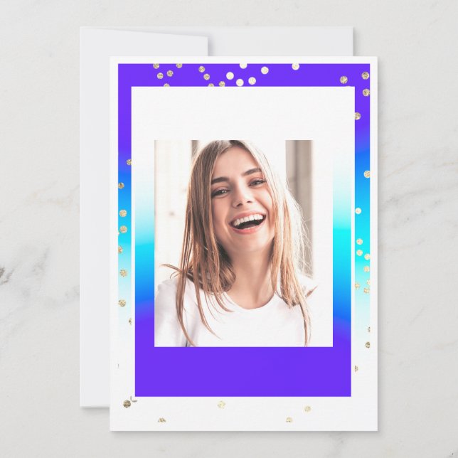 Födelsedag Söt 16:e Student Blue Guld Confetti Inbjudningar (Baksida)