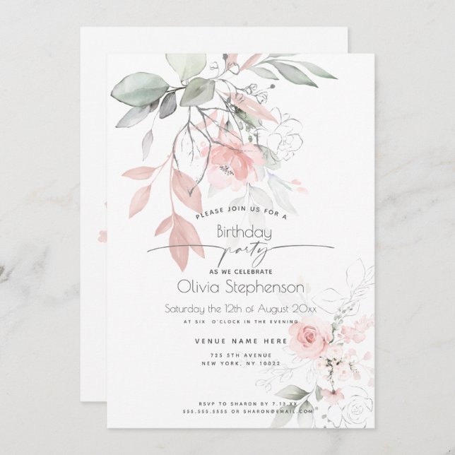 Födelsedag | Söt Rosa Cottage Ro Inbjudningar (Fram/baksida)