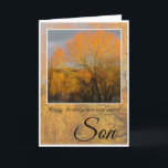 Födelsedag, Speciellare son, Sunkissed Winter Träd Kort<br><div class="desc">Grattis på födelsedagen Speciellare Son med träd i vinter runt sjö och reflekterar mot orangens solljus. Texten lyder: (Utanför)Grattis på födelsedagen till en mycket speciellare son (Inside) Du förtjänar all lycka idag.</div>