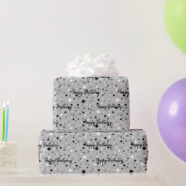 Födelsedag Stars På Grått Wrapping Papper Presentpapper