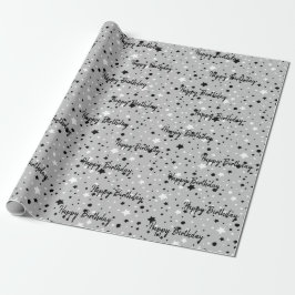 Födelsedag Stars På Grått Wrapping Papper Presentpapper