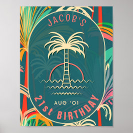 Födelsedag Strängsolnedgång vid tropisk strand han Poster