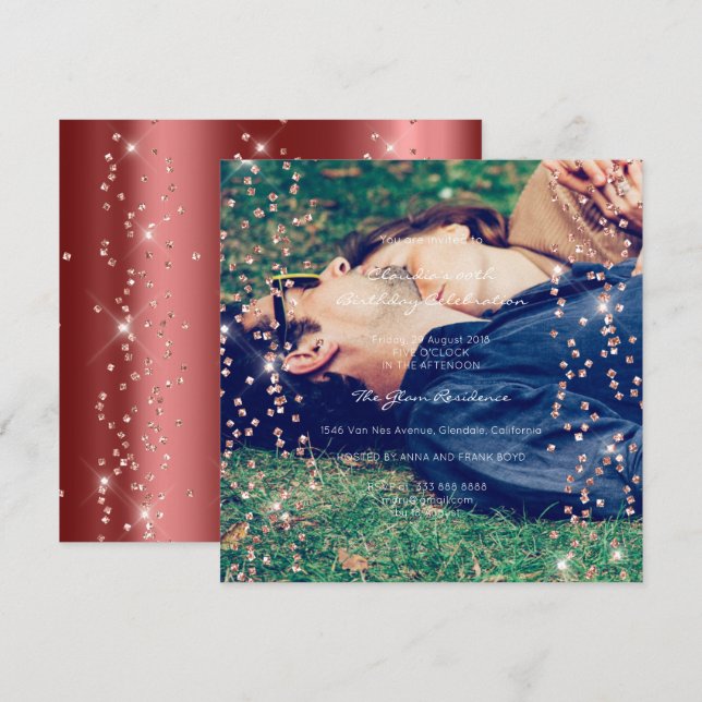 Födelsedag Studenten Spark Foto Confetti Ro Maroo Inbjudningar (Fram/baksida)