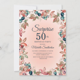 Födelsedag Surprise 50:e Kvinnor Rosa Blommigt Inbjudningar