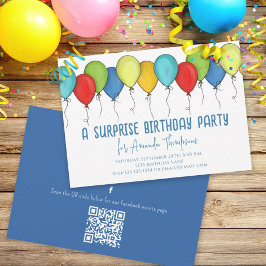 Födelsedag Surprise Party Balloons QR-kod Facebook Inbjudningar