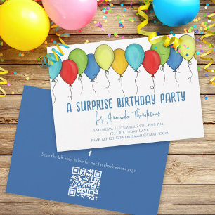 Födelsedag Surprise Party Balloons QR-kod Facebook Inbjudningar