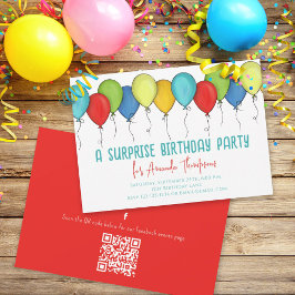Födelsedag Surprise Party Balloons QR-kod Facebook Inbjudningar