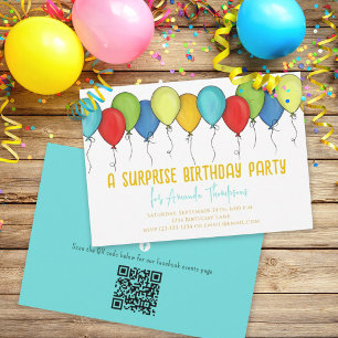 Födelsedag Surprise Party Balloons QR-kod Facebook Inbjudningar