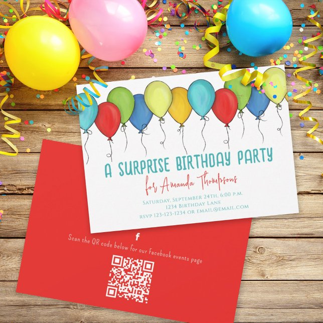 Födelsedag Surprise Party Balloons QR-kod Facebook Inbjudningar (Skapare uppladdad)