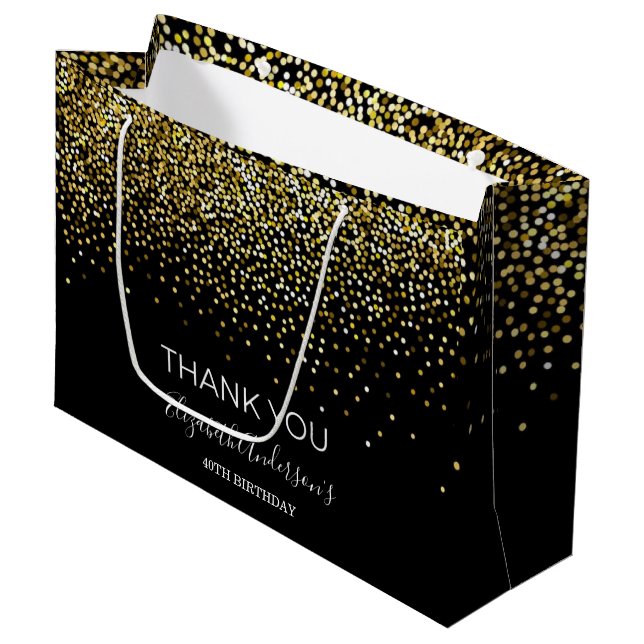 Födelsedag Svart Guld Glitter Glamoröst Tack (Framsidan Vinklad)