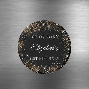 Födelsedag svart guld glitter namn datum magnet