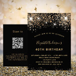 Födelsedag svart guld glitter QR-OSA Vykort<br><div class="desc">En modern, snyggt och glamorös inbjudan till en 40:e (eller vilken ålder som helst) födelsedagsfest. En svart bakgrund dekorerad med faux glitter och gnistra. Namn är skrivet med ett modernt skript för den gyllene färgaden, skrivet stil. Anpassa och lägg till information om party. Tillbaka: QR-koden till webbplatsen för mer information...</div>