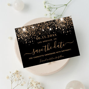 Födelsedag svart guld glitter sparkler sparar datu meddelande vykort