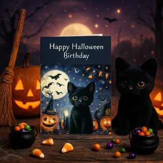 Födelsedag Svart Katt Halloween Kort
