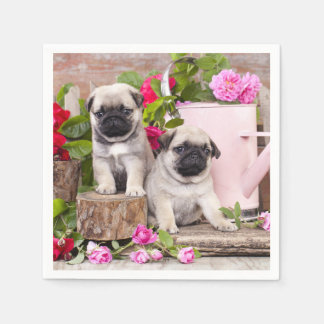 Födelsedag Sweet Baby Pugs Blommigt Party Pappersservett