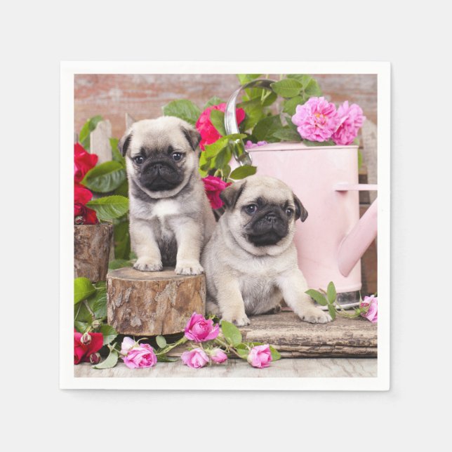 Födelsedag Sweet Baby Pugs Blommigt Party Pappersservett (Framsidan)
