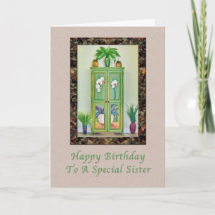 Födelsedag, syster, fortfarande livstid med antikk kort