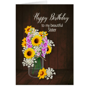 FÖDELSEDAG - SYSTER - LAND FLOWERS/VASE HÄLSNINGSKORT