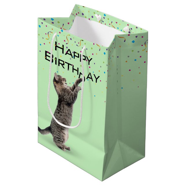 Födelsedag Tabby katt med Konfetti (Framsidan Vinklad)