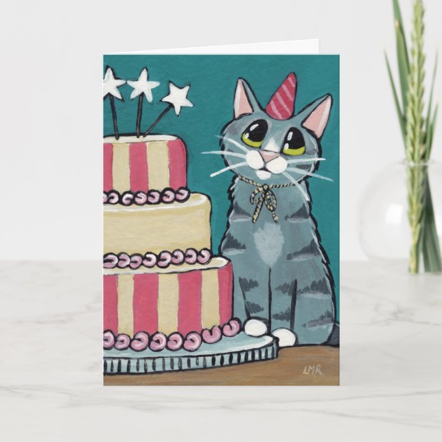 Födelsedag, Tabby katt och kummelfärgningskort Kort (Framsida)