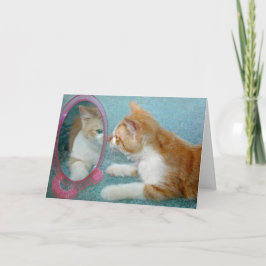 Födelsedag Tabby katt Tittar i Spegel Kort