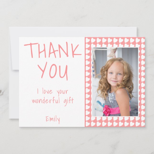 Födelsedag Tack Barn Fotokort Hjärtan Tjej Kort (Framsida)